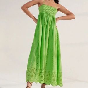 New! Zara Embroidered Maxi Dress Green